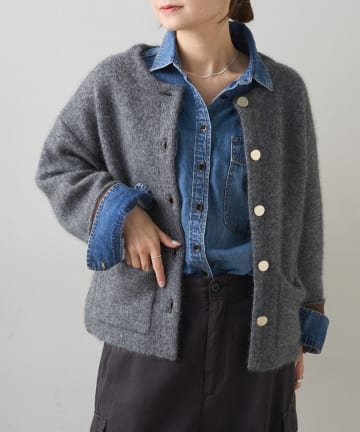 PUAL CE CIN(ピュアルセシン) Wフェイスニットノーカラージャケット