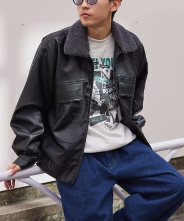 CIAOPANIC TYPY(チャオパニックティピー) 【ユニセックス】ヴィーガンレザー襟ボア脱着ブルゾン