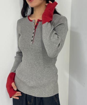 -goocy-(グーシー) 配色キーネックプルオーバー