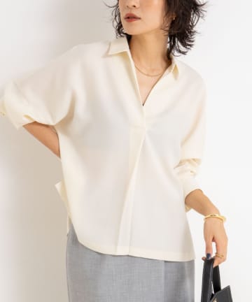 NOLLEY'S(ノーリーズ) 《セットアップ対応》ウォッシャブルダブルサテンスキッパーブラウス