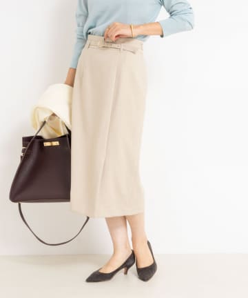 ウォッシャブルベルト付きラップ風タイトスカート