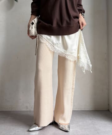 DOUDOU(ドゥドゥ) サイドケーブルニットパンツ