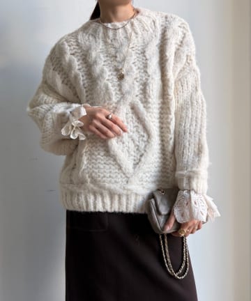 DOUDOU(ドゥドゥ) 【WEB限定】ローゲージケーブルニット