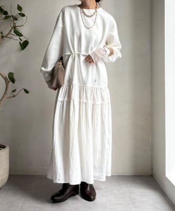 DOUDOU(ドゥドゥ) 【WEB限定】ウエストドロストドッキングワンピース