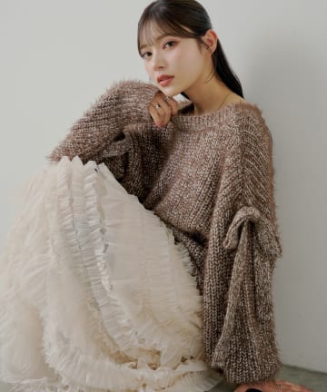 Chico(チコ) 袖リボンルーズリブカーディガン