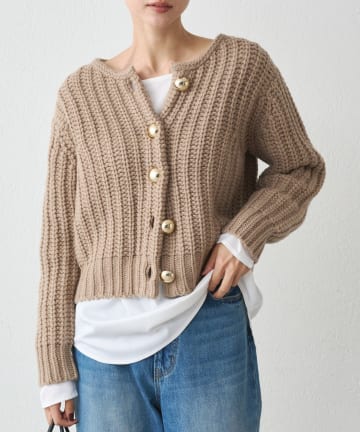 LOUNGEDRESS(ラウンジドレス) ゴールドボタンニットカーデ