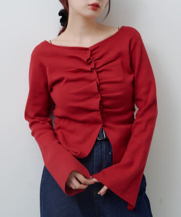 Kastane(カスタネ) 【WEB先行/7色展開】フロントギャザーニットカーディガン