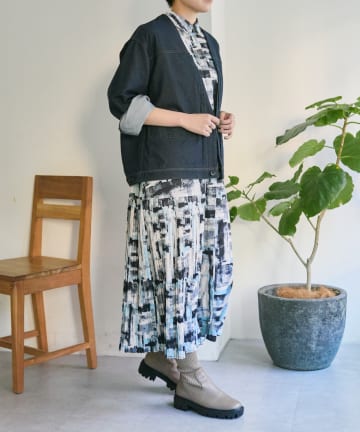 ear PAPILLONNER(イア パピヨネ) 《オケージョン/1枚で決まる/総柄》襟付きプリーツワンピース【SUM1 STYLE(スミスタイル)】