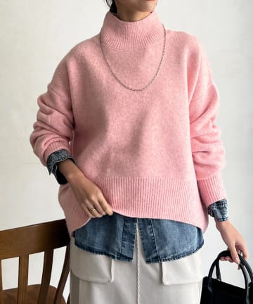 Chez toi(シェトワ) BACKスリットハイネックニットプルオーバー