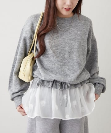 NICE CLAUP / OLIVE des OLIVE OUTLET(ナイスクラップ  / オリーブ デ オリーブ アウトレット) 【RMAF】3Dフラワー付ニットチュニック