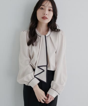 natural couture(ナチュラルクチュール) 【WEB限定】配色ボウタイ２WAYブラウス