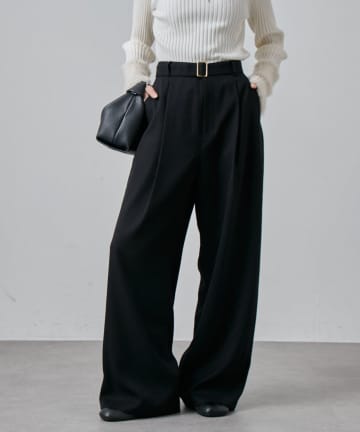 Lui's(ルイス) ウールライクベルト付きタックワイドパンツ