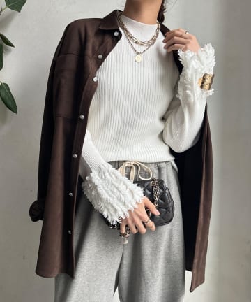 DOUDOU(ドゥドゥ) 【WEB限定】フリンジカフスリブニット