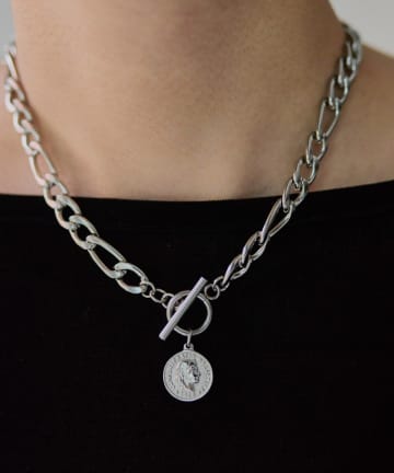《金属アレルギー対応/ステンレス》コイン付フィガロネックレス