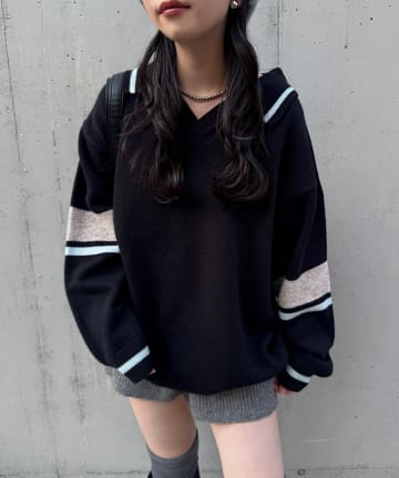 Kastane(カスタネ) 【S.Mサイズ展開】スキッパーラインニットプルオーバー