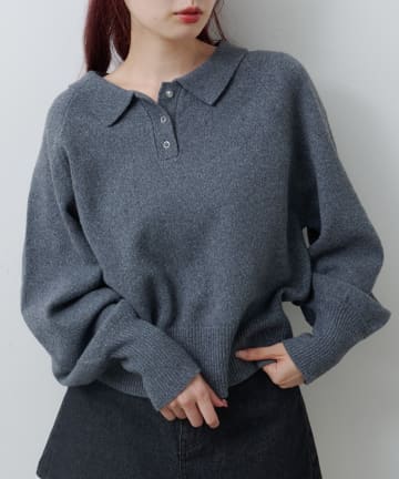 Kastane(カスタネ) 【4色展開】カーブスリーブポロニット