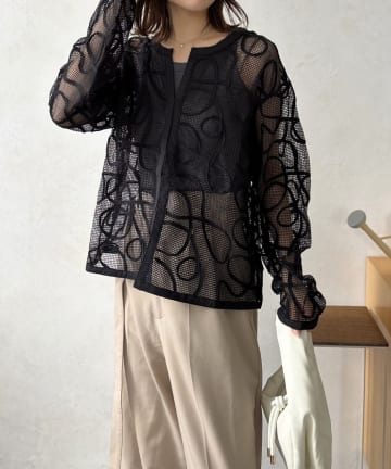 LOCUST(ローカスト) 【オケージョンにも】コード刺繍メッシュカーディガン