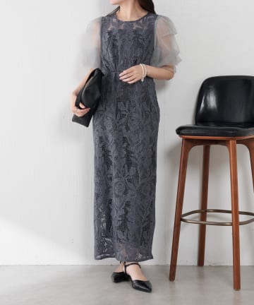 COLLAGE GALLARDAGALANTE(コラージュ ガリャルダガランテ) 【オケージョン】グラフィカルリーフレースワンピース