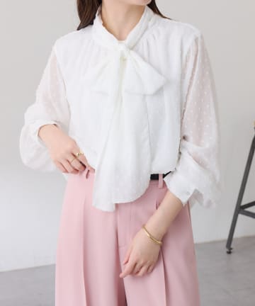 COLLAGE GALLARDAGALANTE(コラージュ ガリャルダガランテ) 【オンオフ使える】楊柳ドットジャガードボウタイブラウス/セレモニー