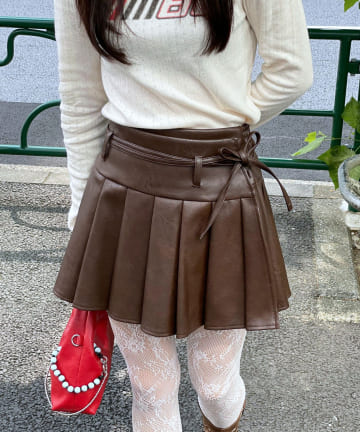 CIAOPANIC(チャオパニック) レザープリーツラップミニスカート