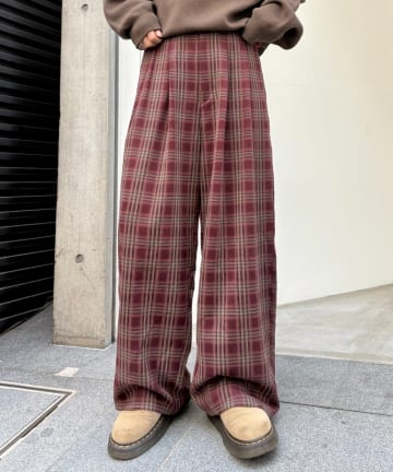 CIAOPANIC TYPY(チャオパニックティピー) 【UNISEX】ネルチェックタックボリュームワイドパンツ