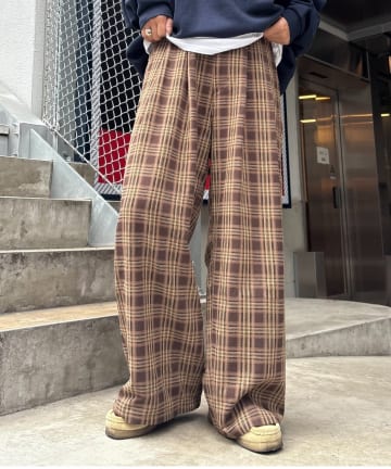 CIAOPANIC TYPY(チャオパニックティピー) 【UNISEX】ネルチェックタックボリュームワイドパンツ