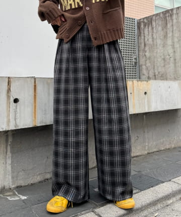 CIAOPANIC TYPY(チャオパニックティピー) 【UNISEX】ネルチェックタックボリュームワイドパンツ