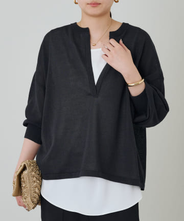 OUTLET(アウトレット) 【Loungedress】和紙天竺スキッパーニット