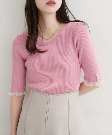 NICE CLAUP / OLIVE des OLIVE OUTLET(ナイスクラップ  / オリーブ デ オリーブ アウトレット) 【natural couture】前後２WAYシアーフリルリブニット