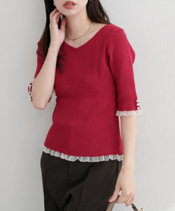 NICE CLAUP / OLIVE des OLIVE OUTLET(ナイスクラップ  / オリーブ デ オリーブ アウトレット) 【natural couture】前後2WAYシアーフリルリブニット