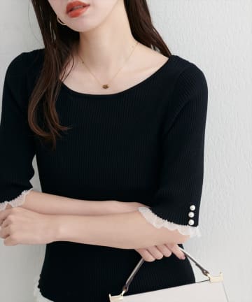 NICE CLAUP / OLIVE des OLIVE OUTLET(ナイスクラップ  / オリーブ デ オリーブ アウトレット) 【natural couture】前後２WAYシアーフリルリブニット