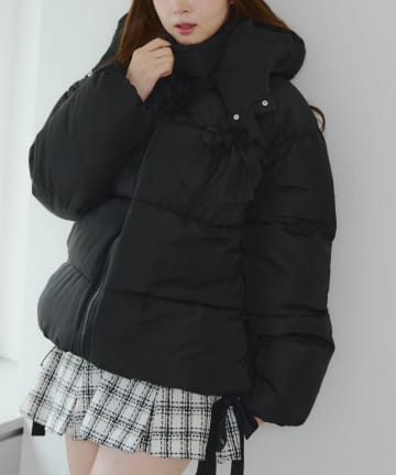 NICE CLAUP / OLIVE des OLIVE OUTLET(ナイスクラップ  / オリーブ デ オリーブ アウトレット) 冬無双できる♡【RMAF】2WAYリボン中綿ミドル丈ブルゾン