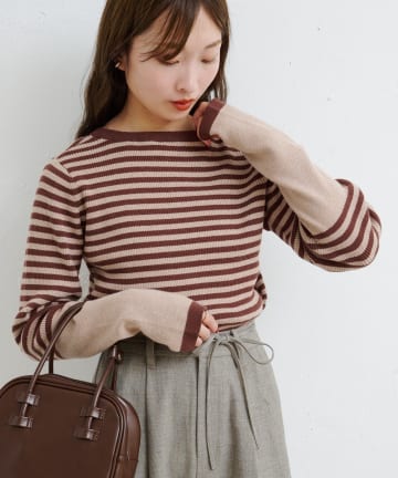 Kastane(カスタネ) 【4色展開】B ボーダーフィンガーホールニットトップス