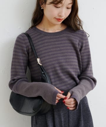 Kastane(カスタネ) 【4色展開】B ボーダーフィンガーホールニットトップス