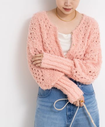 NOLLEY'S(ノーリーズ) 《手洗い可能》カットフェザーヤーン透かし柄2WAYカーディガン