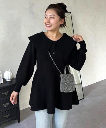 prose verse(プロズヴェール) 【MOMO】ビッグ襟ペプラムニットトップス