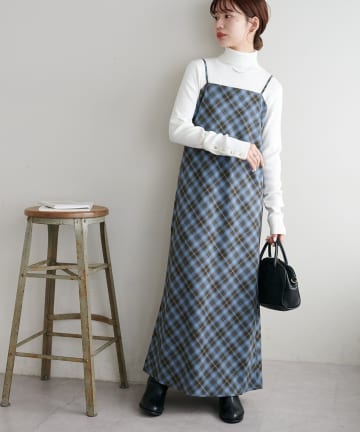 DISCOAT(ディスコート) 【チェック柄が映える!/着回し万能/WEB限定】オンブレチェックキャミワンピース