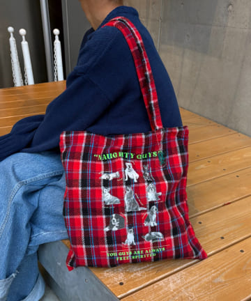 CIAOPANIC TYPY(チャオパニックティピー) 【SOUNDS GOOOOD】犬プリントネルチェックトートバッグ