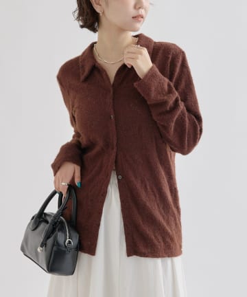 mystic(ミスティック) 襟付きシャギーカーディガン