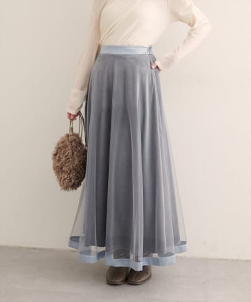 natural couture(ナチュラルクチュール) 【WEB限定】サテンパイピングチュールスカート