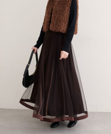 natural couture(ナチュラルクチュール) 【WEB限定】サテンパイピングチュールスカート