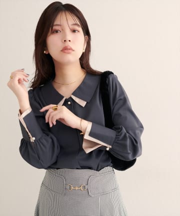 natural couture(ナチュラルクチュール) 【WEB限定】〈osono〉重ね衿配色ブラウス