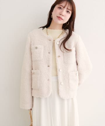 natural couture(ナチュラルクチュール) ラメリングボアノーカラージャケット