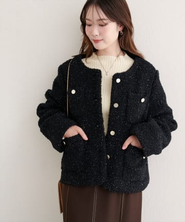 natural couture(ナチュラルクチュール) ラメリングボアノーカラージャケット