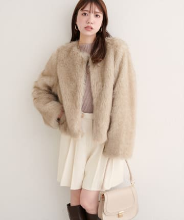 natural couture(ナチュラルクチュール) 【WEB限定】ノーカラーファージャケット