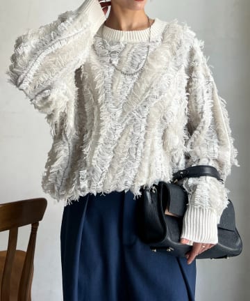 Chez toi(シェトワ) シャギーフリンジニットプルオーバー