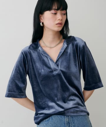 LARUTA(ラルータ) ベロアポロシャツプルオーバー