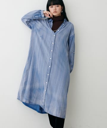LARUTA(ラルータ) デニム風ロングシャツワンピース