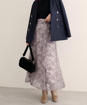 natural couture(ナチュラルクチュール) 【WEB限定】〈osono〉長さ変えられるチュール刺繍レーススカート