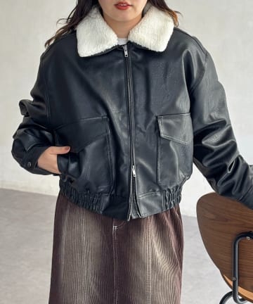 CPCM(シーピーシーエム) 襟ボアレザーショートジャケット